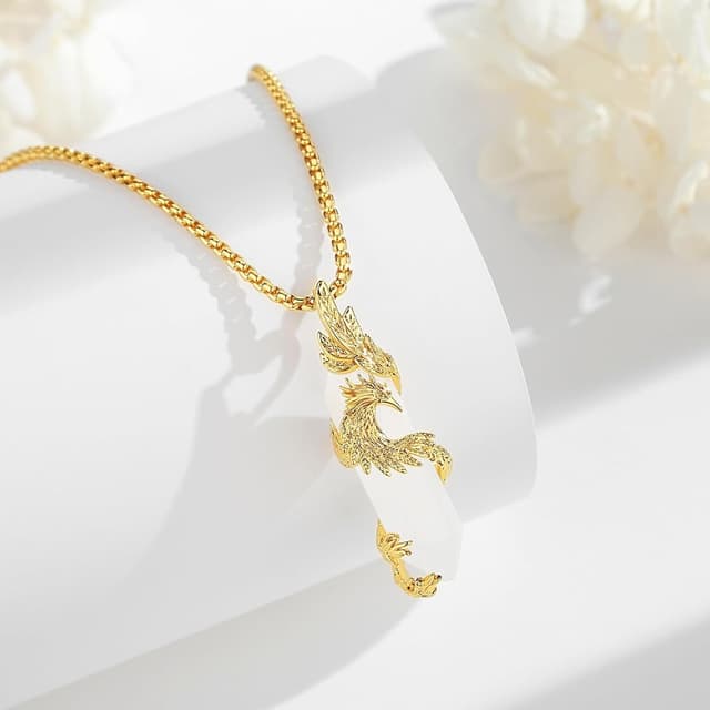 Detalle 2 de INFUSEU Kristall Phönix Kette mit Vogelhänger – Rising Phoenix Lapislazuli Look