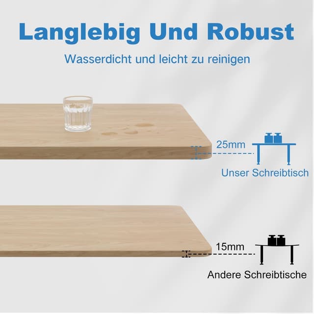 Thumbnail 5 de Devoko höhenverstellbarer Schreibtisch mit 2 Motoren, 160x80 cm Tischplatte (Eiche, 25 mm) – elektrisch, mobil mit Kabelmanagement