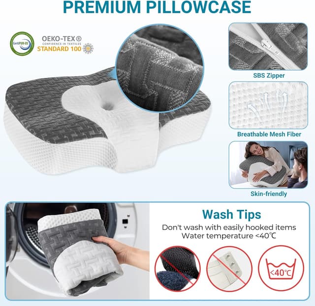 Detalle 2 de Elviros Memory Foam Neck Pillow for Side Sleep