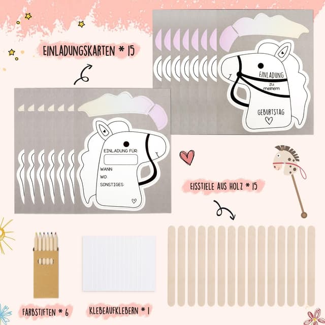 Thumbnail 1 de KKSJK Einladungskarten Pferde Geburtstag 15er Set