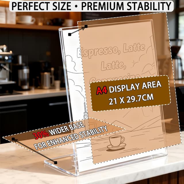 Detalle de Toowood A4 Acrylic Sign Holder (2-Pack) L-Shaped Clear Slant Display Stand