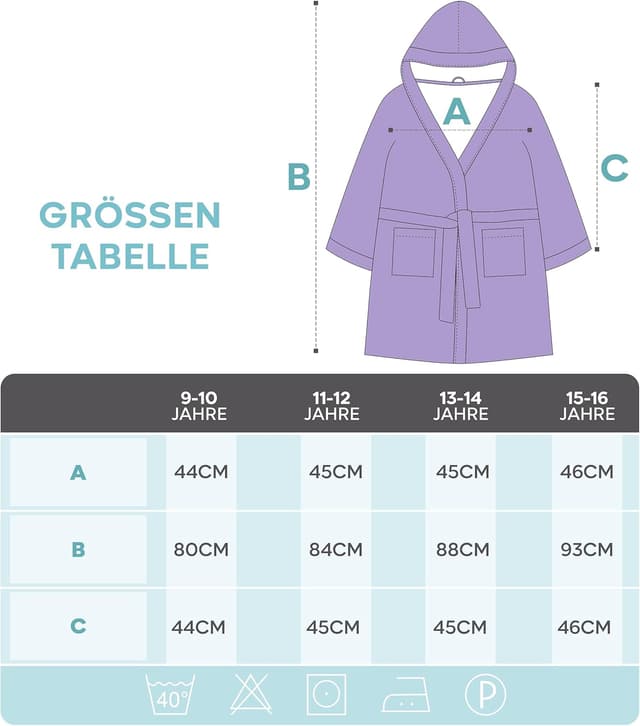 Detalle de Twinzen Bademantel für Kinder & Teenager mit Kapuze aus 100% Baumwolle (Frottee) – Oeko-Tex