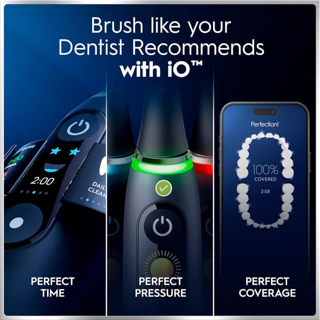 Detalle 2 de Oral-B iO6 Electric Toothbrush for Adults (Black) – 5 Cleaning Modes, Whitening, 3 Brush Heads, Travel Case