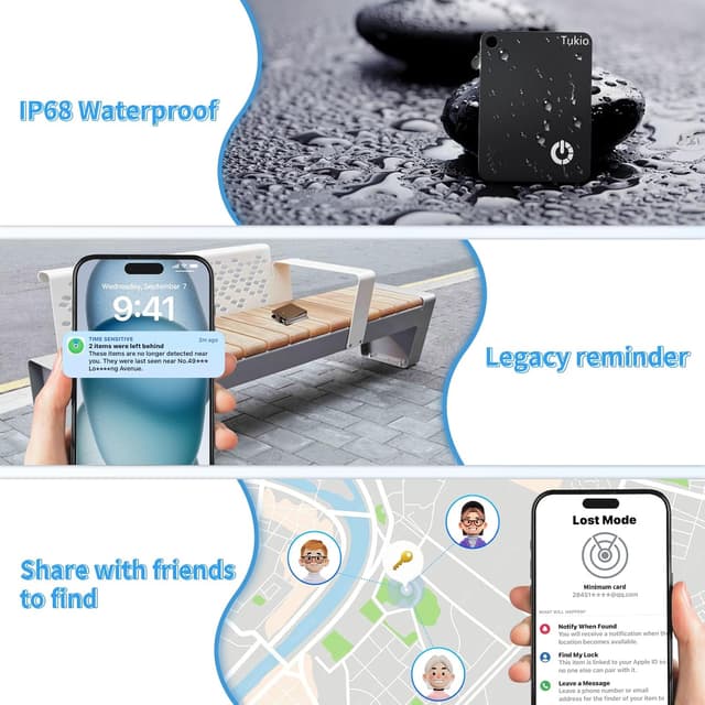 Detalle de Pack de 2 cartes traceur noir compatible Apple Find My (iOS) – traceur Bluetooth Smart Tag IP68, recharge sans fil