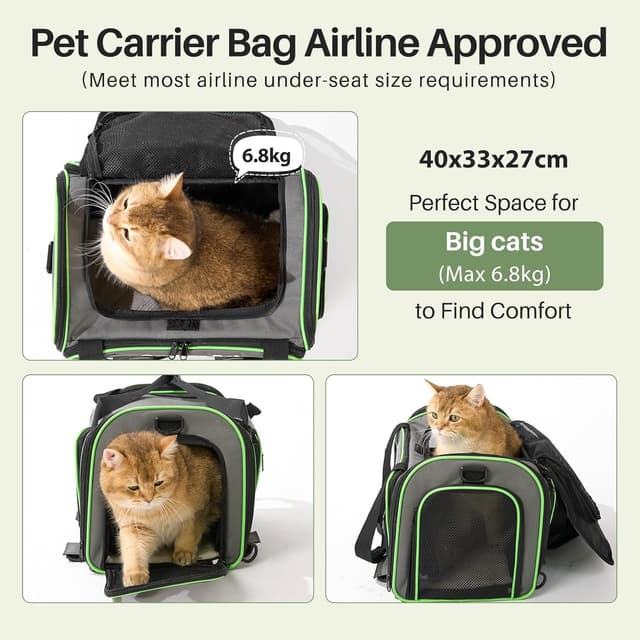 Detalle de Gardner Pet Cat Carrier with Wheels (Medium) – Airline Approved Soft-Sided Travel Carrier for Cats & Small Dogs