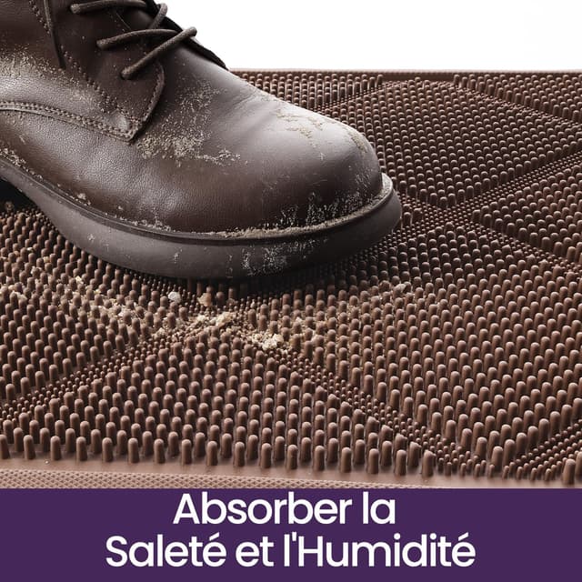 Detalle 2 de Paillasson extérieur DEXI 43 x 90 cm marron antidérapant avec trous de drainage