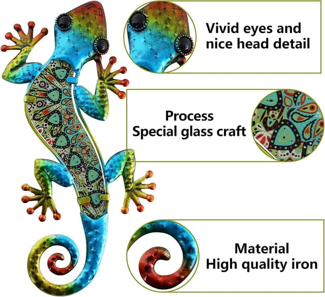Detalle 2 de HONGLAND Metall-Gecko-Wanddekoration „Symphonie“ – Wandbild aus Metall & Glas, 2er-Set für innen & außen