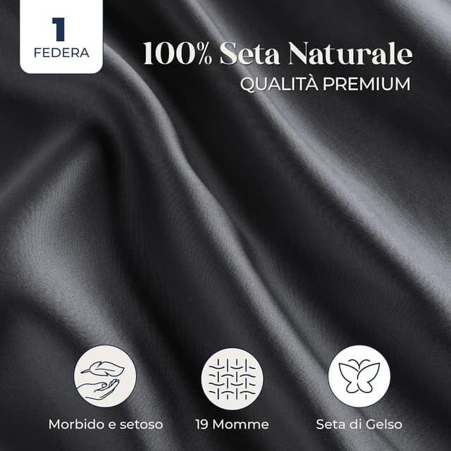 Detalle 2 de DREAMZIE Federa Sera 40x40 cm in seta ipoallergenica 19 momme, con cerniera nascosta (Grigio Scuro) certificata OEKO-TEX