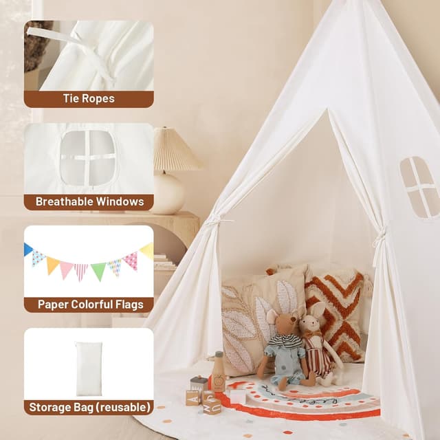 Thumbnail 6 de Kids Teepee Tent Indoor Cotton Play Tent