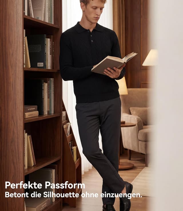 Detalle de GLESTORE Poloshirt Herren Langarm mit Giraffe-Stickerei – Casual Longsleeve