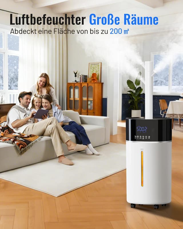 Detalle 2 de Luftbefeuchter Große Räume 18L mit Warm- & Kaltnebel, Extended Tube und Fernbedienung (bis 200 m²) – Weiß