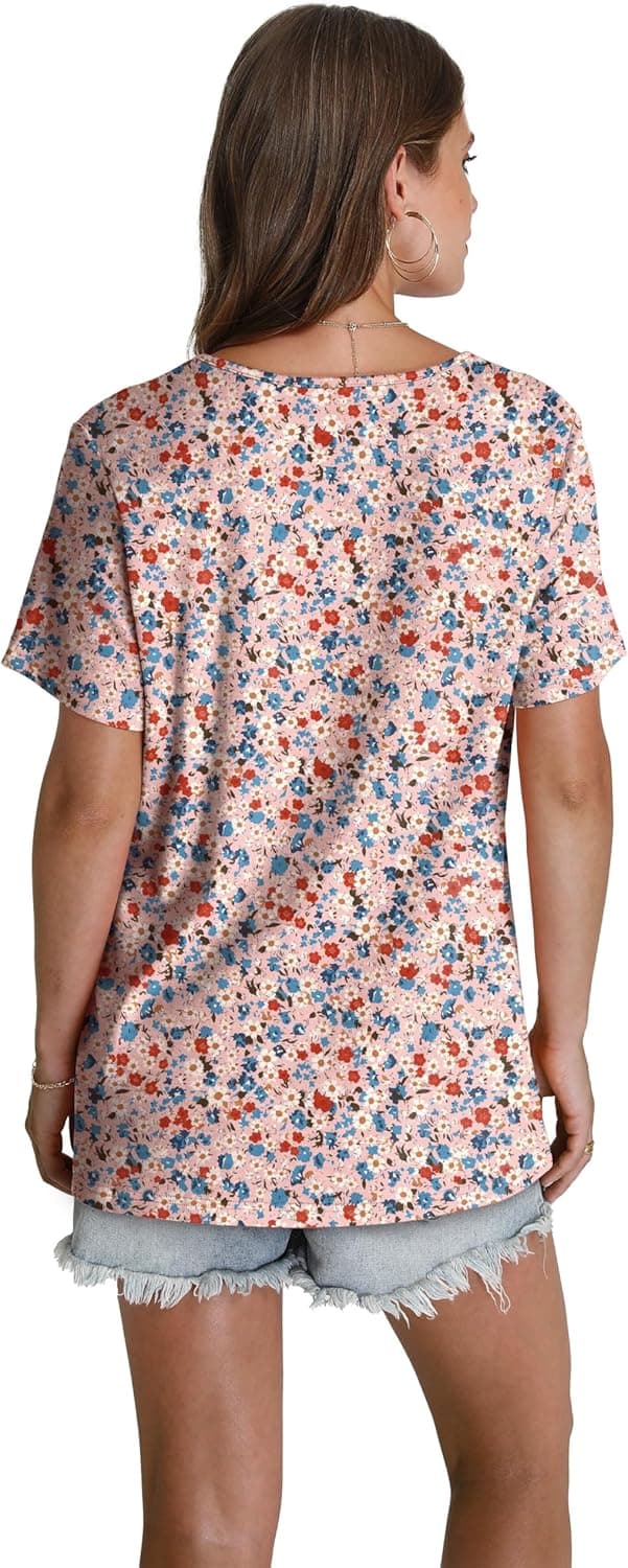 Detalle de WEESO Women’s Short Sleeve V-Neck Pleated T-Shirt Dressy Casual Top