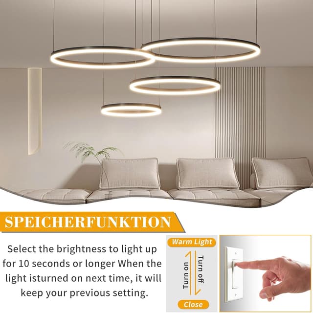 Thumbnail 3 de Mikeru Runde 4‑Ringe-Pendelleuchte mit 10–100% Dimmer und 3 Farbtemperaturen (30+40+60+80 cm)