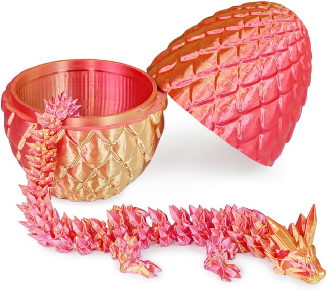 Detalle de Surprise Dragon Egg with Dragon Inside – 3D printed dragon fidget toy (Orange Red, Medium)