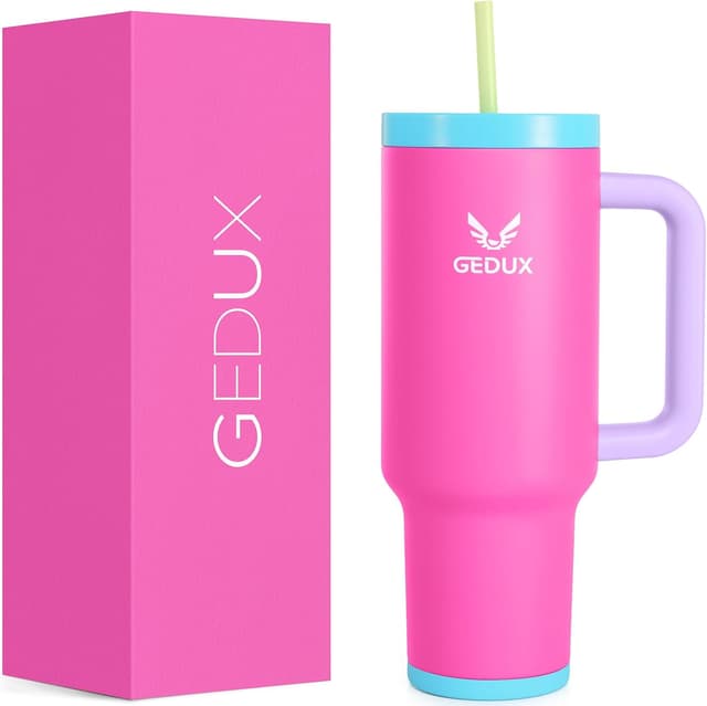 Detalle de Gedux Trinkflasche mit Strohhalm 1,2 l – Thermobecher mit Griff, auslaufsicherem Deckel & Vakuumisolierung