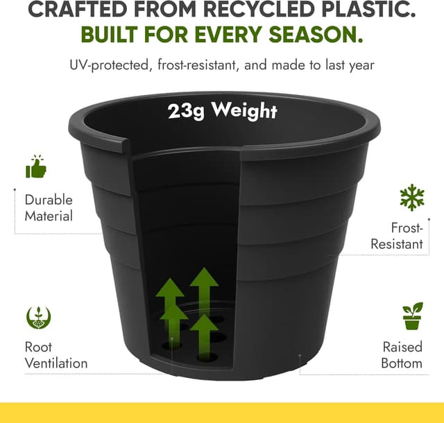 Detalle de Happy Pots pot de fleurs en plastique 10 cm – lot de 5 – avec trous de drainage (noir, fabriqué au Royaume-Uni)