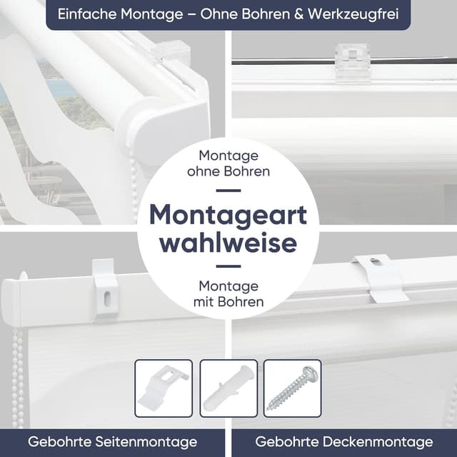 Detalle 2 de Sekey Doppelrollo Wellen Klemmfix ohne Bohren für Fenster (85 cm breit) – Duo Rollo Welle Jalousie Sonnenschutz in Weiß