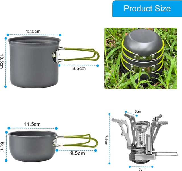 Detalle 1 de AUTOPkio Camping Cooking Set for 1–2 People: non-stick folding pots and piezo stove kit