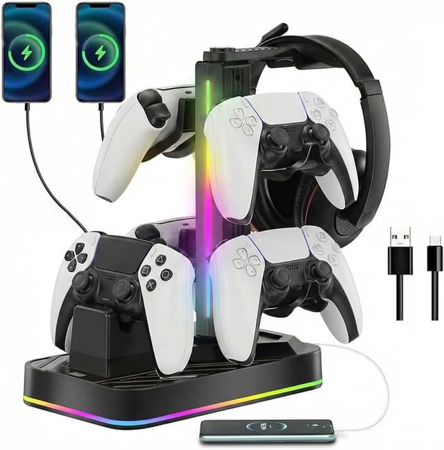 Thumbnail 6 de JDGPOKOO PS5 Controller Charging Station with RGB Headphone Stand (2 USB Ports)
