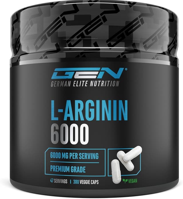 Detalle de German Elite Nutrition L-Arginin 380 gélules véganes – 6000 mg de L-arginine HCl par portion quotidienne