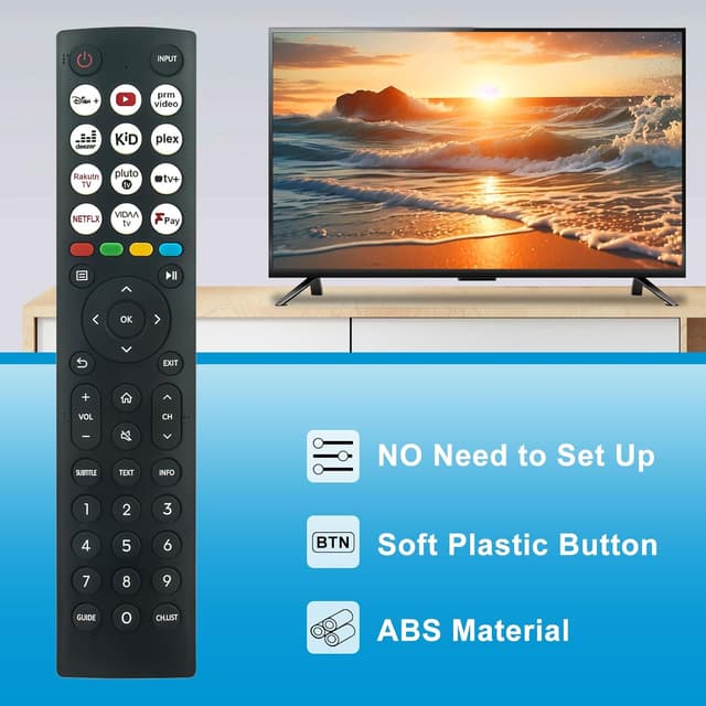 Detalle 2 de VINABTY Replacement Remote Control for Hisense Smart TVs (2×AAA, for listed 43/40/32/50/55 models)