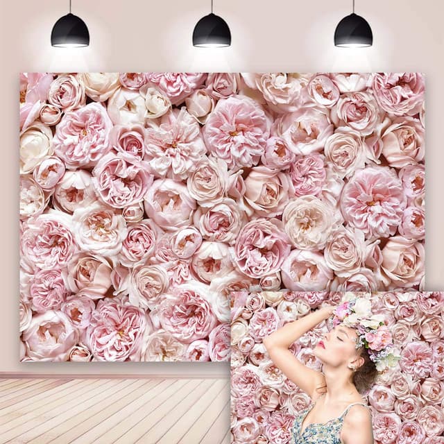 Detalle de BINQOO 7x5ft 3D Pink Floral Backdrop