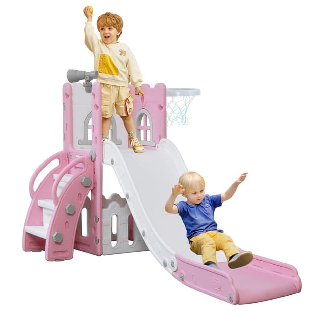 Detalle de LulliSpace 6 in 1 Toddler Slide & Climber with Basketball Hoop, Storage and Telescope