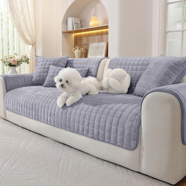 Detalle de Ystyle copridivano in pile morbido antiscivolo grigio chiaro 90x160 cm