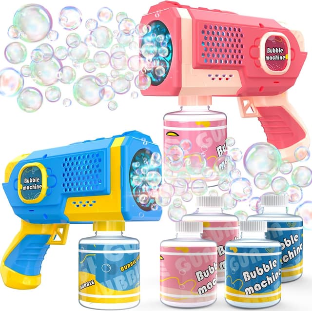 Detalle de EagleStone 2 Pack Bubble Guns for Kids – automatic bubble blaster with LED lights (ages 3–8)