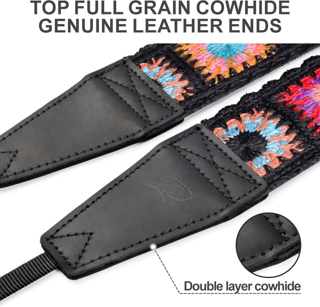 Detalle 2 de Padwa Lifestyle Colorful Crochet Camera Strap with 2" full grain leather ends
