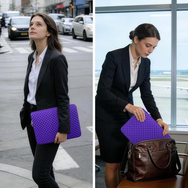 Detalle 2 de RAINYEAR 15.6-inch laptop sleeve with diamond foam padding and fluffy lining (Purple)