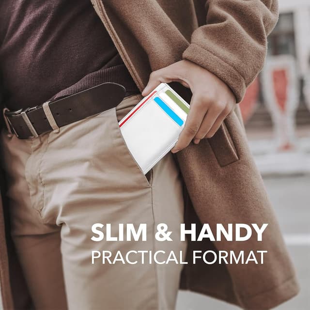 Detalle de Hafaa Slim Wallets for Men UK RFID Leather Card Holder with ID Window – Minimalist White