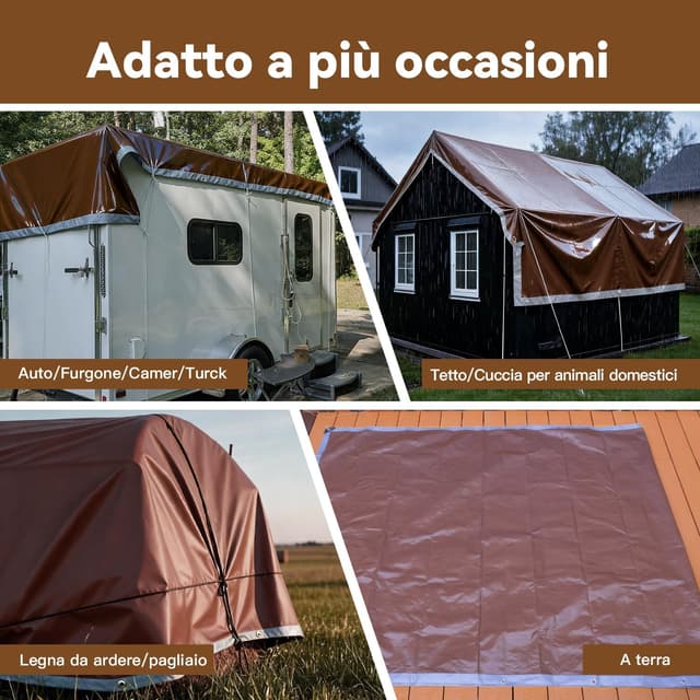 Thumbnail 6 de COVALL Telone impermeabile 150g/㎡ 3×4 m (argento/marrone) con occhielli rinforzati