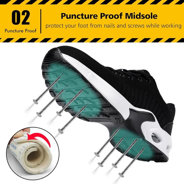 Detalle 2 de Tinefiy Women’s Steel Toe Safety Shoes with Puncture-Proof Midsole (Lightweight, Slip Resistant, Air Cushion)