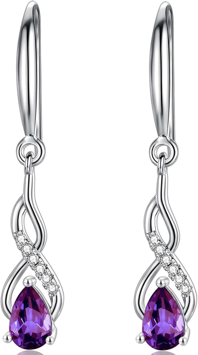 Detalle de WOVEE Ohrringe Silber 925 hängend mit AAA-Zirkonia und Amethyst – lange Hängeohrringe