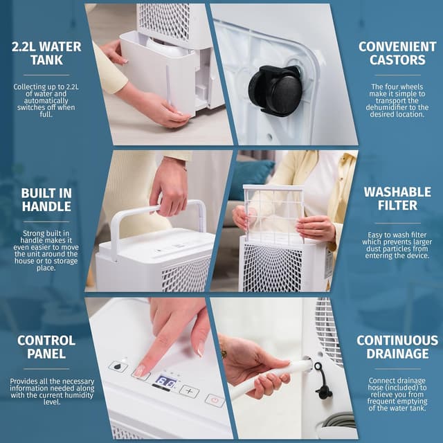 Thumbnail 6 de Nyxi 12L Per Day Dehumidifier with Digital Humidity Sensor, 24hr Timer & Continuous Drainage (12L/day)