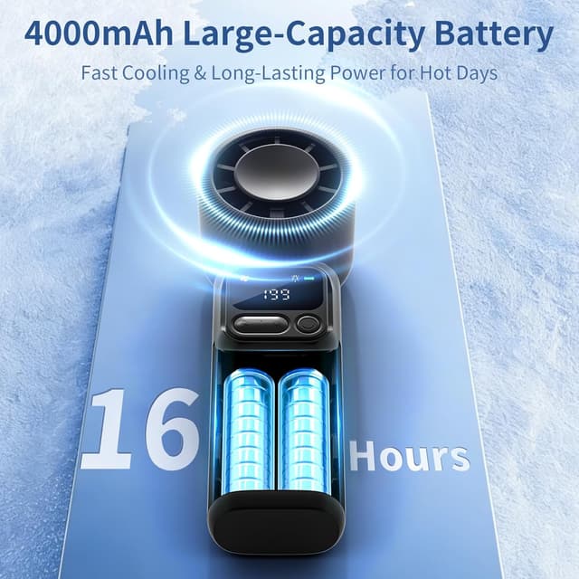 Detalle de Lerat Portable Handheld Turbo Fan (5-Speed Turbo, 4000mAh Rechargeable, Foldable 3-in-1) — Black