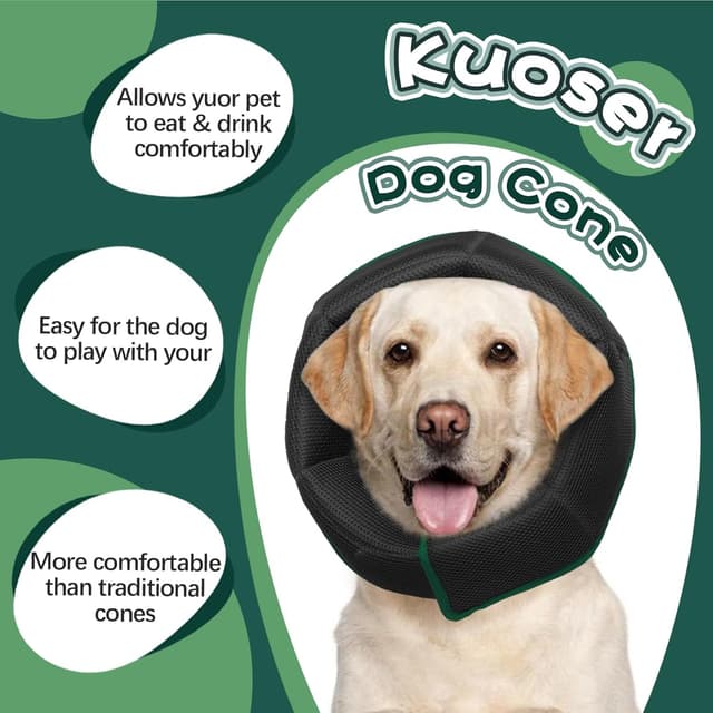 Detalle de Kuoser Dog Cone Collar After Surgery (Breathable Mesh Recovery Elizabeth Collar) – Green, L