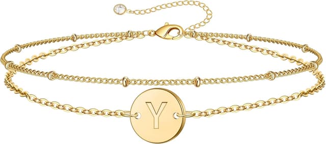Detalle de Bracelet TINGN plaqué or 16 carats avec lettre initiale et perles, monogramme personnalisable pour femme et fille
