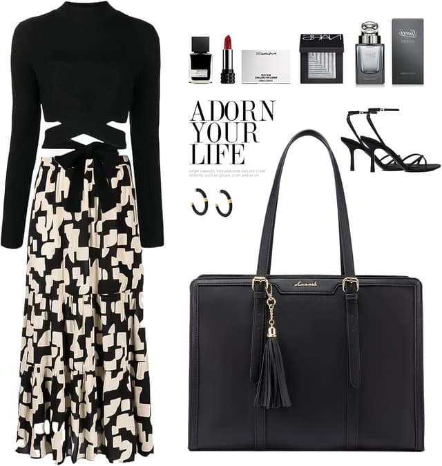 Thumbnail 6 de LOVEVOOK Women’s Laptop Bag for 15.6-inch Laptops (Black & Leather) with Clutch