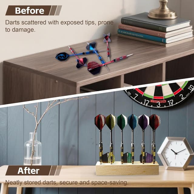 Detalle de CyeeLife Dart Stand Wall Mount wooden dart holder for 12 darts (natural wood)