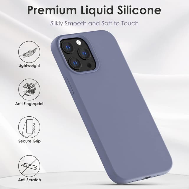 Detalle de OIIAEE Liquid Silicone Case for iPhone 13 Pro Max (6.7 inch) – Ultra Slim Shockproof Cover with Microfibre Lining, Lavender Gray