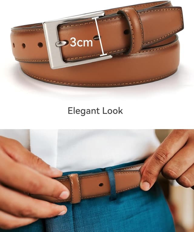 Detalle de CHAOREN 3cm Ledergürtel Herren – Ledergürtel für Business & formelle Anlässe (schmal)