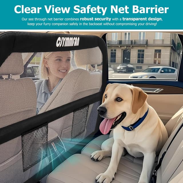 Detalle 2 de CJYMMFAN Dog Guard for Car Boot & Back Seat with Wider Coverage – Universal Dog Barrier with Chew-Proof Transparent Net