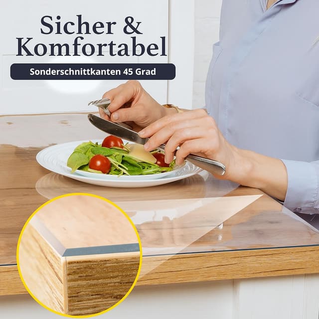 Detalle 2 de SCHMIEDWERK Tischschutz transparent nach Maß 2 mm mit Wohlfühlkante (90 x 160 cm) – glasklare Folie
