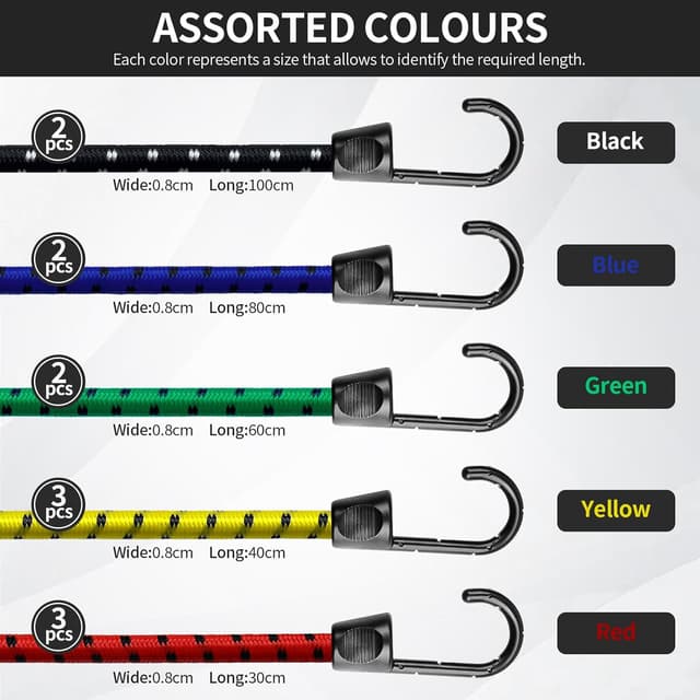 Detalle 2 de Bungee Cords with Hooks – 12-piece heavy duty set for caravan, camping, RVs and outdoor storage