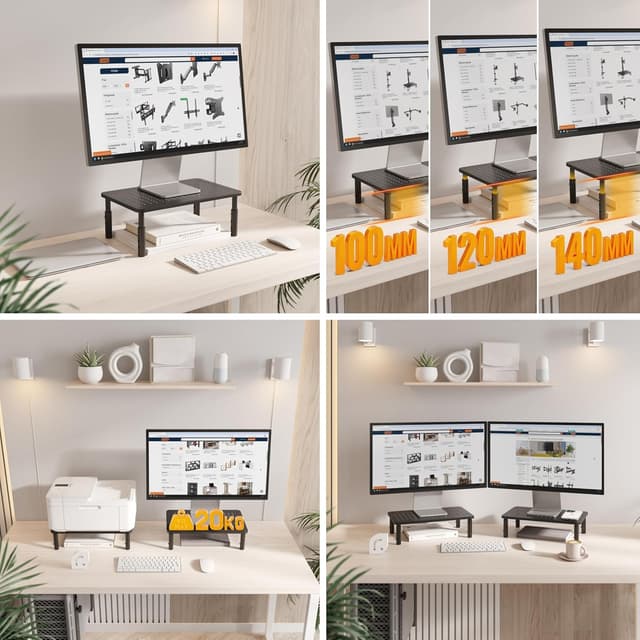 Detalle de RICOO Rehausseur d’écran FS081-B : support PC avec hauteur réglable et ventilation