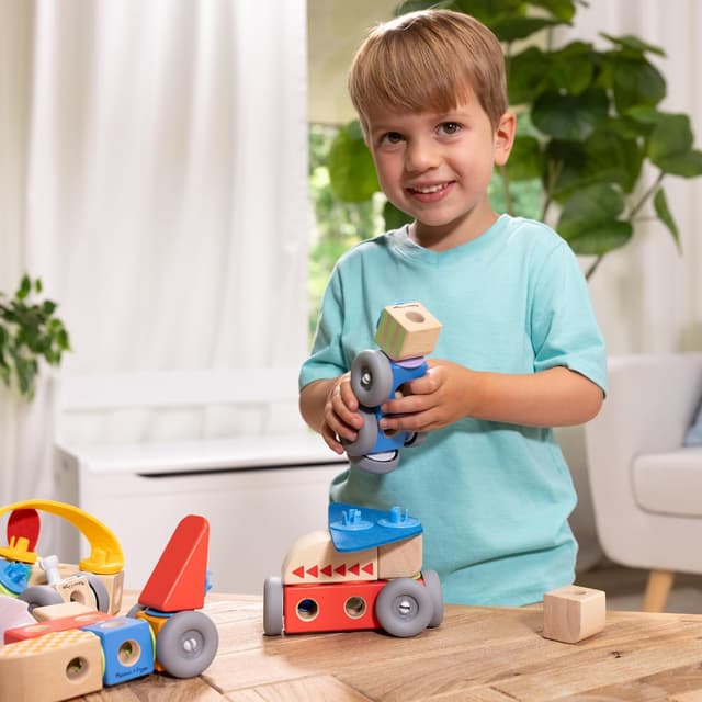 Detalle de Melissa & Doug Blockables Fahrzeuge Bauset (54-teilig) mit Holzbausteinen für Kinder ab 2 Jahren