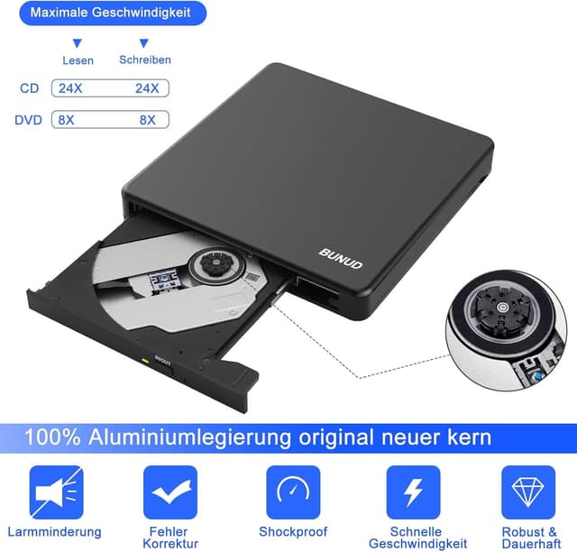 Detalle 2 de External CD DVD Drive USB 3.0 with SD/TF ports 📀