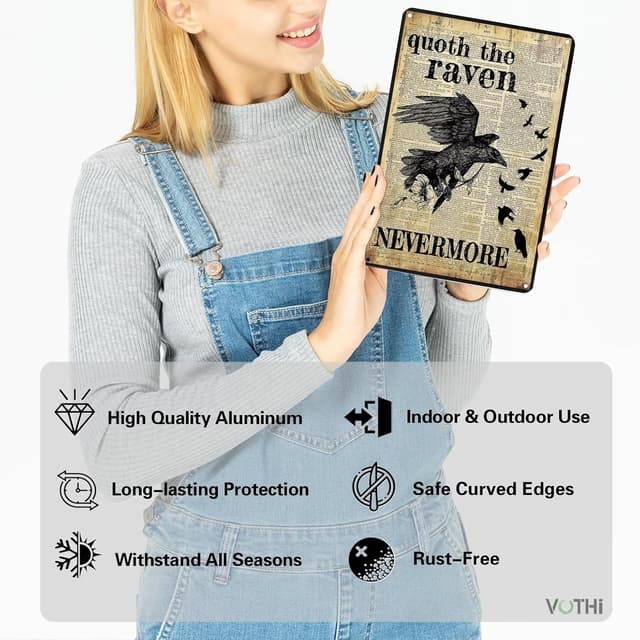 Thumbnail 2 de VOTHI Funny Crow Tin Sign 8 x 12 in 🖼